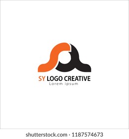 Initial Letter SY Linked Circle Lowercase Logo Black orange Icon Design Template Element.you can change the color