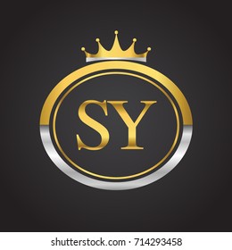 initial letter SY logotype company name with oval shape and crown, gold and silver color. vector logo for business and company identity.