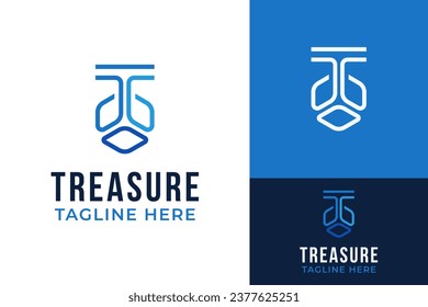 Letra inicial T con caja de conexión 3D Treasure Tecnología digital Modelo de promoción de logotipos para ordenadores en Internet 