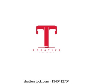 Initial Letter T Abstract Modern Futuristic Sharp Stylish Red Color Logo
