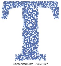 Initial letter "T" in abstract ornament
