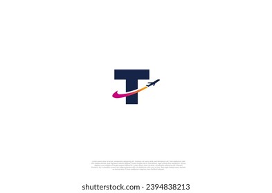 Initial Letter T and airplane for agency travel check, transport, logistics, delivery logo design. Vector illustration template
