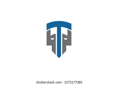 initial letter T ancient spartan helmet for security and safety logo