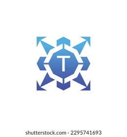 Initial letter T arrow direction technology bagde logo