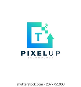 Initialbuchstabe T mit Pfeil-Pixel-Logo-Design-Inspiration
