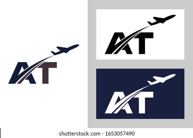 Initial Letter A and T with Aviation Logo Design, Air, Airline, Airplane and Travel Logo template.