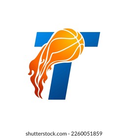 Initial Letter T Basketball Logo Concept with fireball