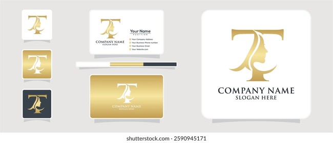 Initial Letter T Beauty Face Logo Design Vector