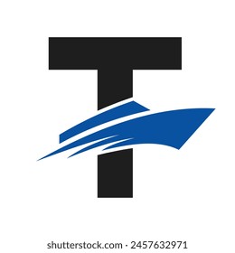 Initial Letter T Boat Logo For Yacht Sign. Maritime Symbol Vector Template