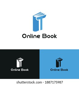 Initial letter T book for bookstore, book company, publisher, encyclopedia, library, education logo concept