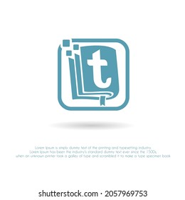Initial Letter t with Book and Pixel Icon for Digital Book, e-book, e-learning, Education, technology, Literature apps, Bookstore, Publishing Company Logo Idea