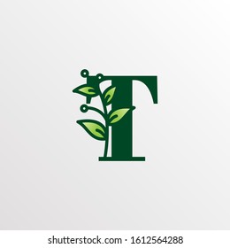 Initial Letter T Botanical Logo Design