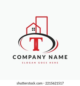 Initial Letter T Building Logo. House logo, Architecture, Home, Real Estate logo design template Template