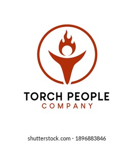 Anfangsbuchstabe T Brennende Torchflame und Menschen bilden Logo-Design-Vektorgrafik