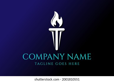 Initialbuchstabe T Brandflamme mit Säule-Spalte Logo-Design-Vektorgrafik