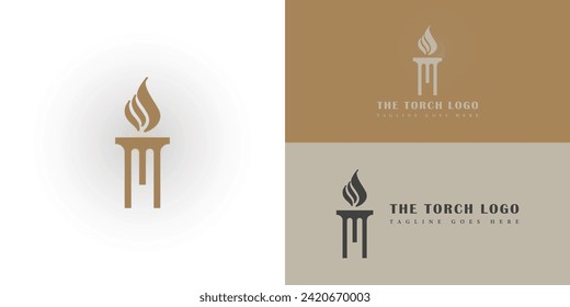 Initial Letter T Burning Torch Fire Flame with Pillar column logo design presented with multiple white and gold background colors. The logo is suitable for the sports industry logo design inspiration 