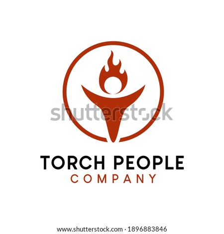 Initial Letter T Burning Torch Flame and People form Logo Design Vector