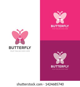 initial letter t butterfly logo and icon vector illustration design template