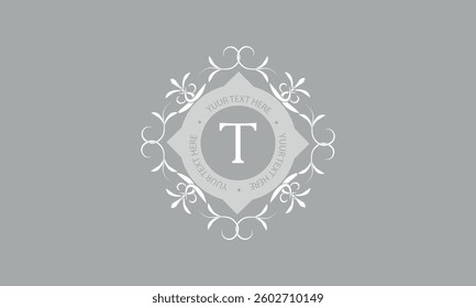Initial letter T. Calligraphic monogram coat of arms. Luxury elegant logo design for cafes, hotels, businesses, restaurants, boutiques.