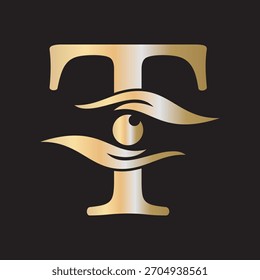 Initial Letter T Charity Logo Combine with Hand and Eye Symbol