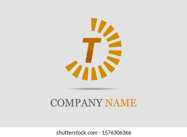 Initial letter T with circle burst. vector design. 