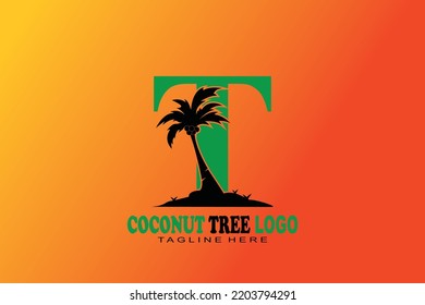 initial Letter T coconut tree logo