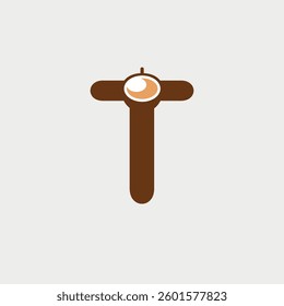 Initial Letter T Coffee Cup logo design. Coffee Shop design concept alphabet font. Vector Illustration.