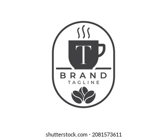 logotipo inicial de la tienda de café T. Ilustraciones mínimas del vector con el logotipo de la casa de café.
