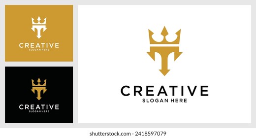 Initial letter T with crown icon vector design