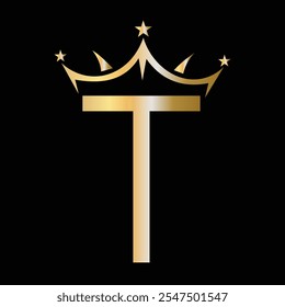 Initial Letter T Crown Logo For Beauty and Fashion Logo Symbol Vector Sign