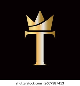 Initial Letter T Crown Logo Concept For Fashion and Beauty Symbol Vector Template