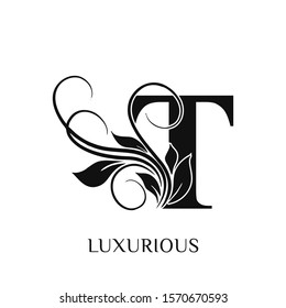  Initial letter T  Decorative emblem VINTAGE ornament  monogram logo