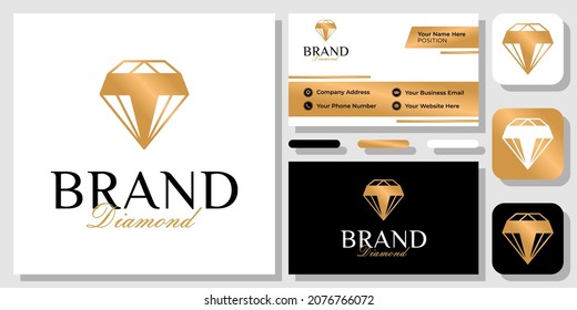 Initial Letter T Diamond Gold Luxury Premium Jewelry Elegant Logo Design with Business Card Template