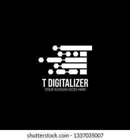 Initial Letter T Digital Logo Design Template. The hexagonal connection with white and black - Vector