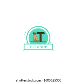 Initial Letter T and Dog vector logo design. Pet shop logo design. Pet icon vector