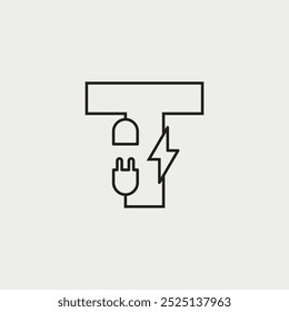 Initial Letter T Electricity Logo Design. Electrical Design Concept Alphabet Font. Vector Illustration.