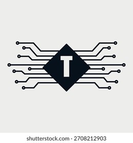 Letra inicial T Electricidad diseño de logotipo. Fuente del alfabeto del concepto de diseño de componentes eléctricos. Ilustración vectorial.