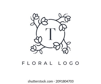 initial letter T Elegant Flower Logo Vector Design illustrations Template. 
Vector Logo design for natural products, flower shop, cosmetics, Organic, ecology concepts, health, spa