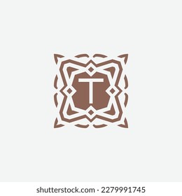 Logo de la letra inicial del emblema T. logotipo de marco de patrón de estrella abstracto ornamental