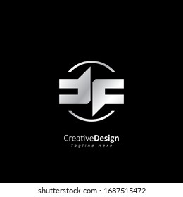 Letra inicial Diseño metálico con logotipo T F con elemento Círculo. Concepto oscuro de plantilla de ilustración de vectores 