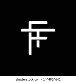 Initial letter T and F, TF, FT, overlapping interlock monogram logo, white color on black background