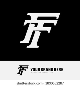 Initial letter T, F, TF or FT overlapping, interlock, monogram logo, white color on black background