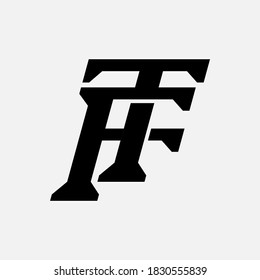 Letra inicial T, F, TF o FT superpuesta, interbloqueo, logotipo de monograma, color negro sobre fondo blanco