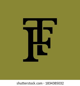 Letra inicial T, F, TF o FT superpuesta, interbloqueo, logotipo de monograma, color negro sobre fondo verde