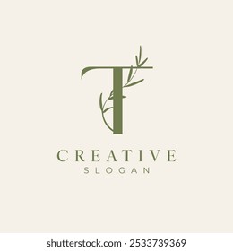 Initial Letter T Feminine, Floral, Botanical Logo Template - Vector