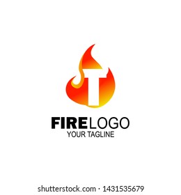 initial Letter T fire logo design. fire company logos, oil companies, mining companies, fire logos, marketing, corporate business logos. icon. vector