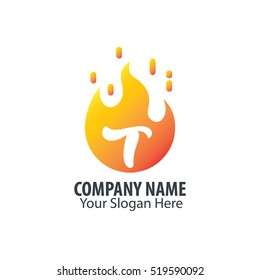 Initial Letter T  With Fire Logo 