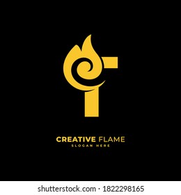 letra inicial T con elemento de concepto vector de logotipo de llama, logotipo de letra T con quemadura de incendios para empresas y empresas