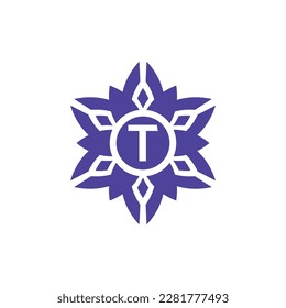 Initial letter T floral alphabet frame emblem logo