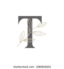 Initial Letter T Floral and Botanical Logo. Nature Leaf Feminine for Beauty Salon, Massage, Cosmetics or Spa Icon Symbol